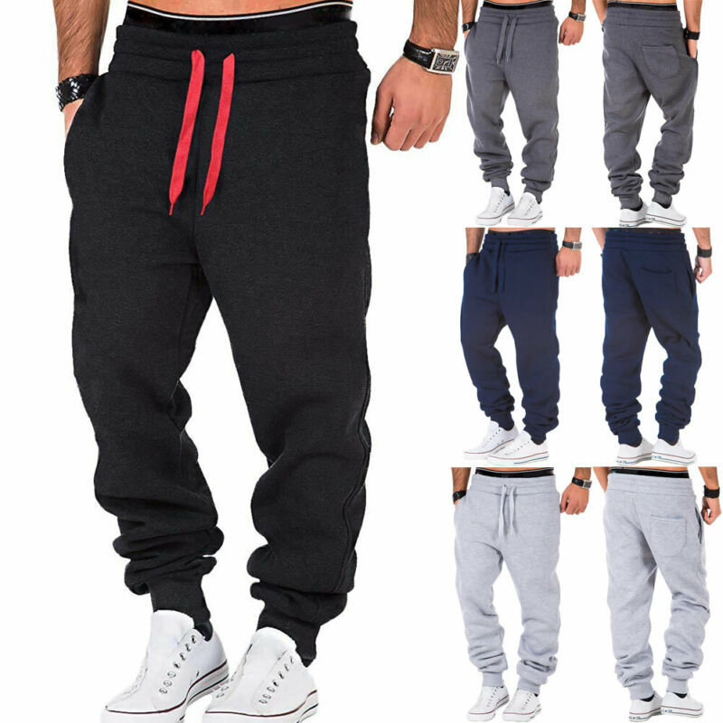 Mens Sport Pants Sweatpants Tracksuit Slim Fit Gym Workout Joggers Bodybuilding Trousers Casual Drawstring Sweatpants Plus Size