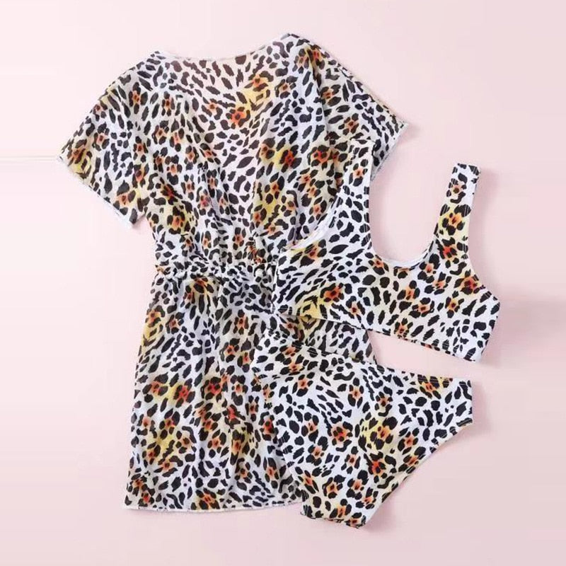 Hotsale Leaf Print Girls Kids Swimsuit Bikinis 3 Pieces Freeshipping Children Swimwear Cover Smock Set Baby Kids Bathing Suit