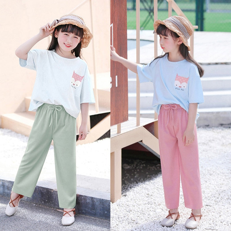 School Pants for Girl Wide Leg Sweatpants Mosquito Proof Pants Summer Black Teen Casual Pants Mid Waist Trousers 10 11 12 Years