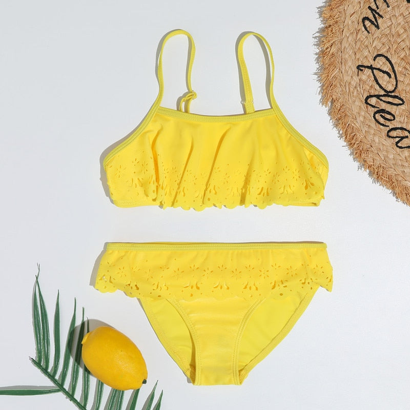 TUONXYE Girls Swimwear Swimsuits Outfits Off Shoulder Crop Top Floral Print Briefs Set Children Bikini Beachwear Bathing Suits