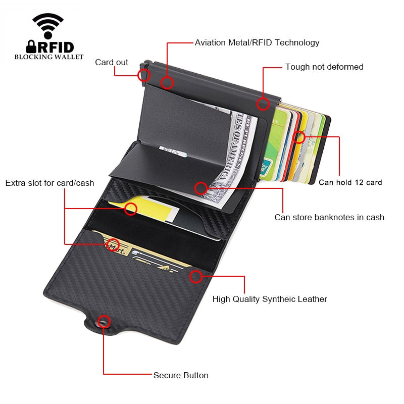 Top Quality Rfid Wallet Men Money Bag Mini Purse Male Aluminium Card Wallet Small Clutch Leather Wallet Thin Purse