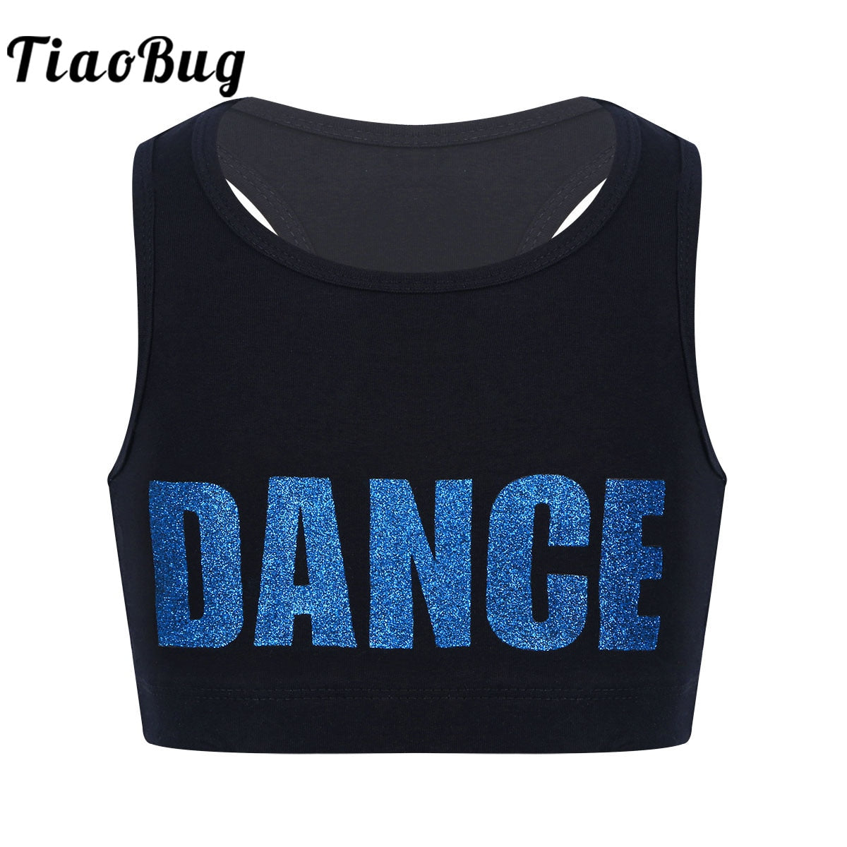 Kids Girls Sleeveless Shiny Letters DANCE Printed Crop Top Sports Gymnastics Ballet Tops Stage Performance Dance Costume