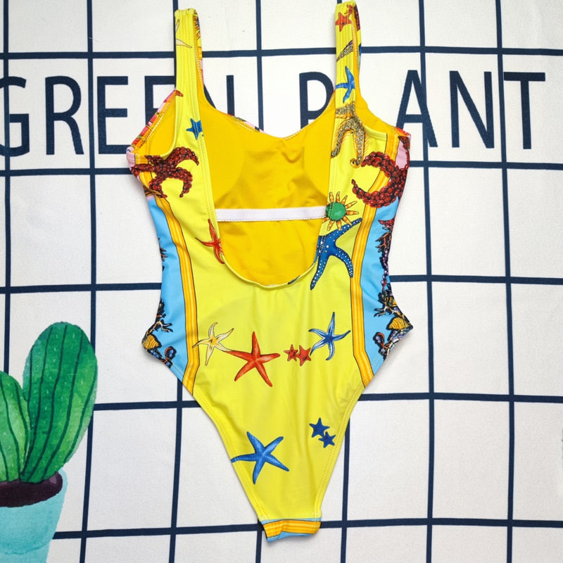 Women Sea Star Pint Monokini bikinis Women's Swimsuit one-pieces Backless Sexy Swimwear Bathing Suit Beach Wear