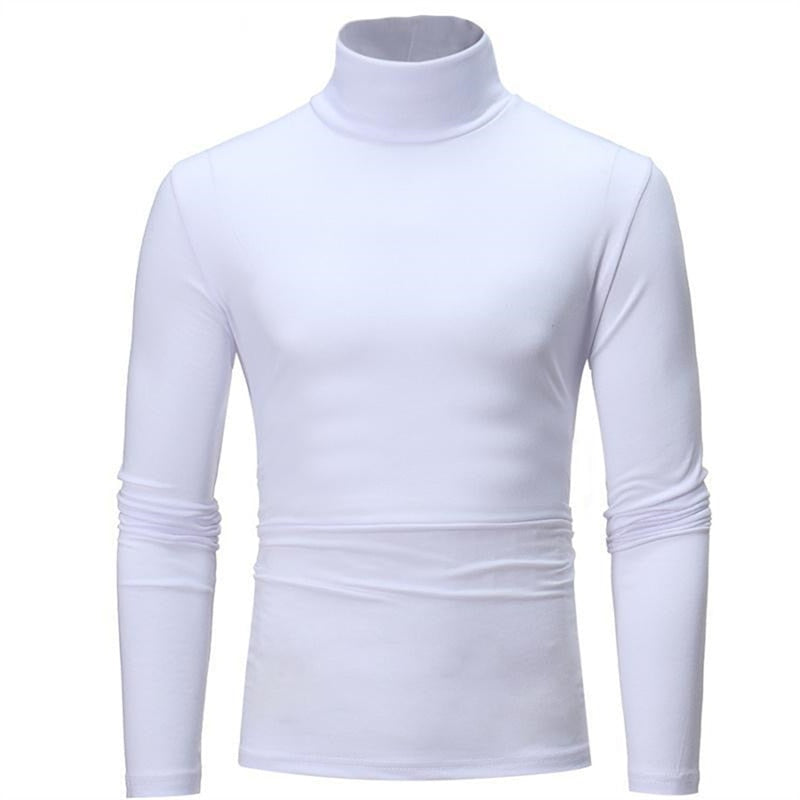 Fashion Men Casual Slim Fit Basic Turtleneck High Collar Pullover Male Autumn Spring Thin Tops Basic Bottoming Plain T-shirt