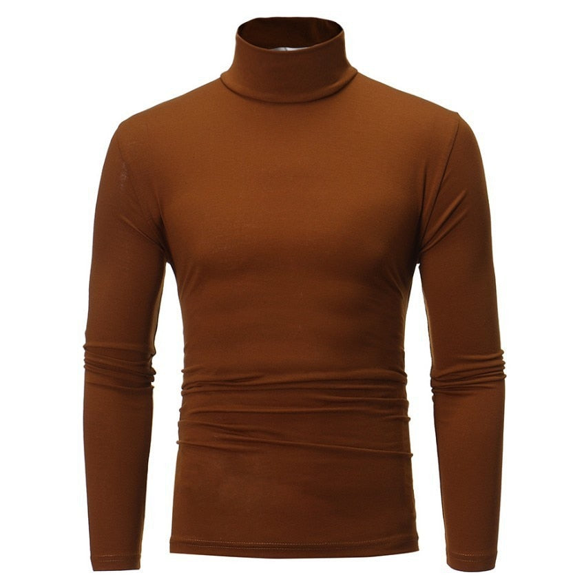 Fashion Men Casual Slim Fit Basic Turtleneck High Collar Pullover Male Autumn Spring Thin Tops Basic Bottoming Plain T-shirt