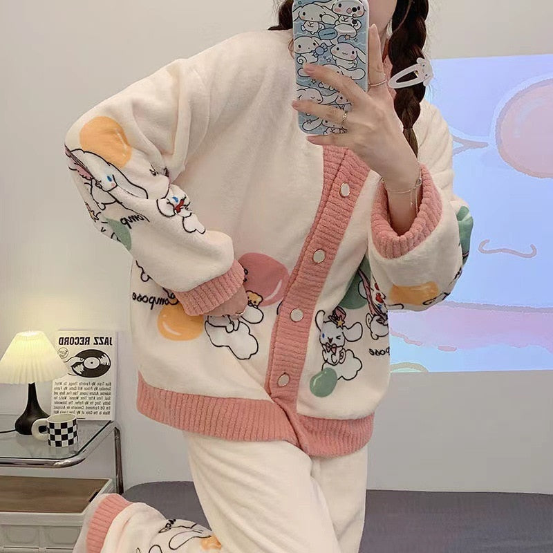 Kawaii Sanrio Kuromi New Autumn Kawaii Two Piece Pajamas Soft Home Wear Outgoing Girl Christmas Birthday Gift Clothes