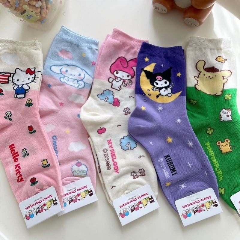 Sanrio Accessories Socks Anime Hello Kitty Kuromi Melody Cinnamoroll Long Tube Harajuku Keep Warm Casual Socks Girl Gift