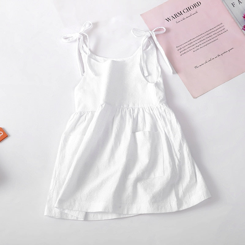Summer Toddler Girl Dress Sleeveless Cotton Kids Beach Dress with Pocket Solid Slip Dresses for Girls Fashion Girls Clothing