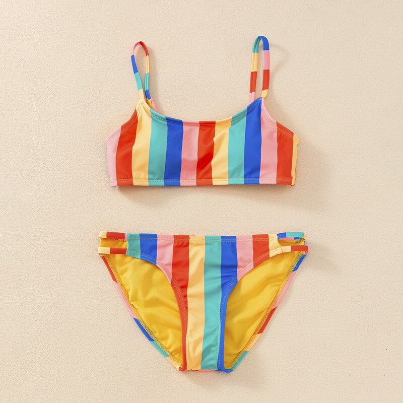 TUONXYE Girls Swimwear Swimsuits Outfits Off Shoulder Crop Top Floral Print Briefs Set Children Bikini Beachwear Bathing Suits