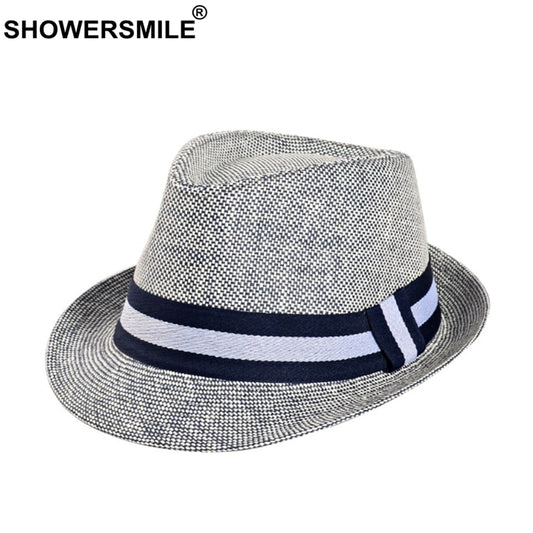 SHOWERSMILE Grey Jazz Hat Men Classic Patchwork Fedora Hats Male British Style Brand Summer Outdoor Bucket Hats And Caps
