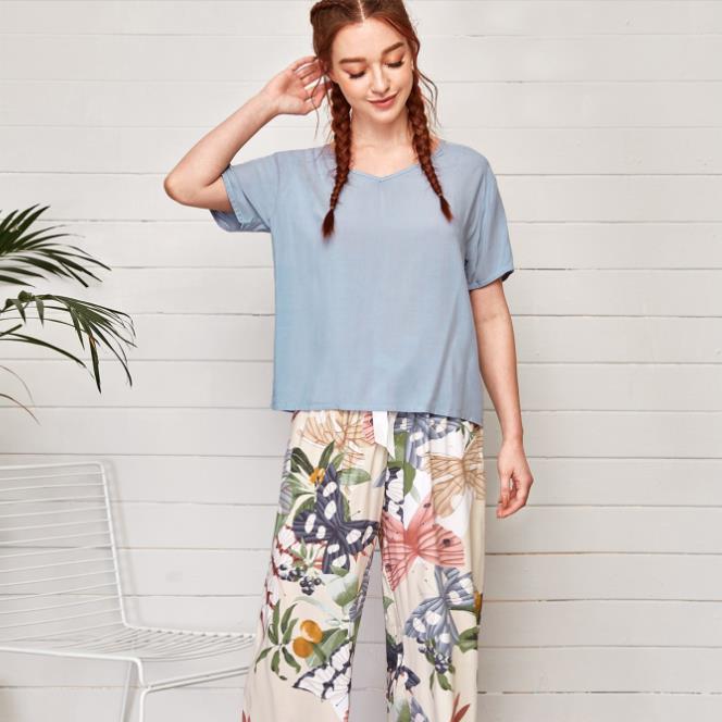 Breathable 2PCS Pajama Short Sleeve Printed Pijama Mujer Femme Loose Nightwear Suit Female Casual Homewear Pajama Set For Women