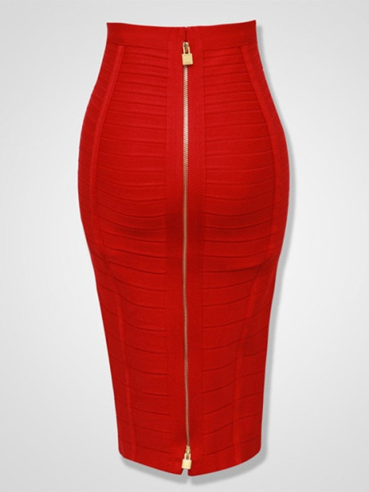 16 Colors Sexy Solid Zipper Orange Blue Black Red Bandage Skirt Women Elastic Bodycon Summer XL XXL Pencil Skirts