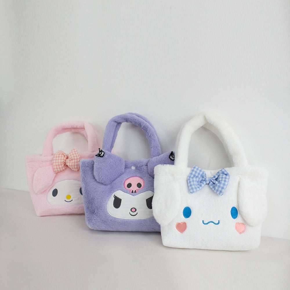 Sanrio Plush Bag Kuromi Handbag My Melody Cinnamoroll Storage Shoulder Hello Kitty Makeup Bag Women Plushie Backpack Gift Girl