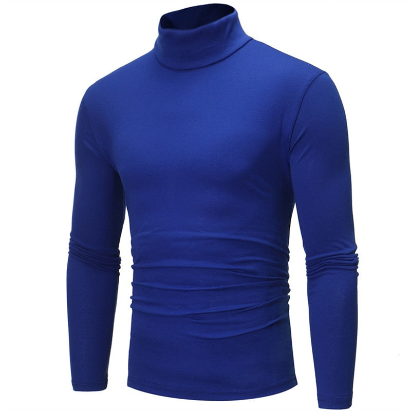 Fashion Men Casual Slim Fit Basic Turtleneck High Collar Pullover Male Autumn Spring Thin Tops Basic Bottoming Plain T-shirt
