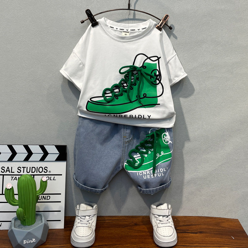 Boys Clothing Set shorts t-shirts + demin jeans 2pcs Suits For Boys Clothes Summer Kids Sport Tracksuit 2-12 years