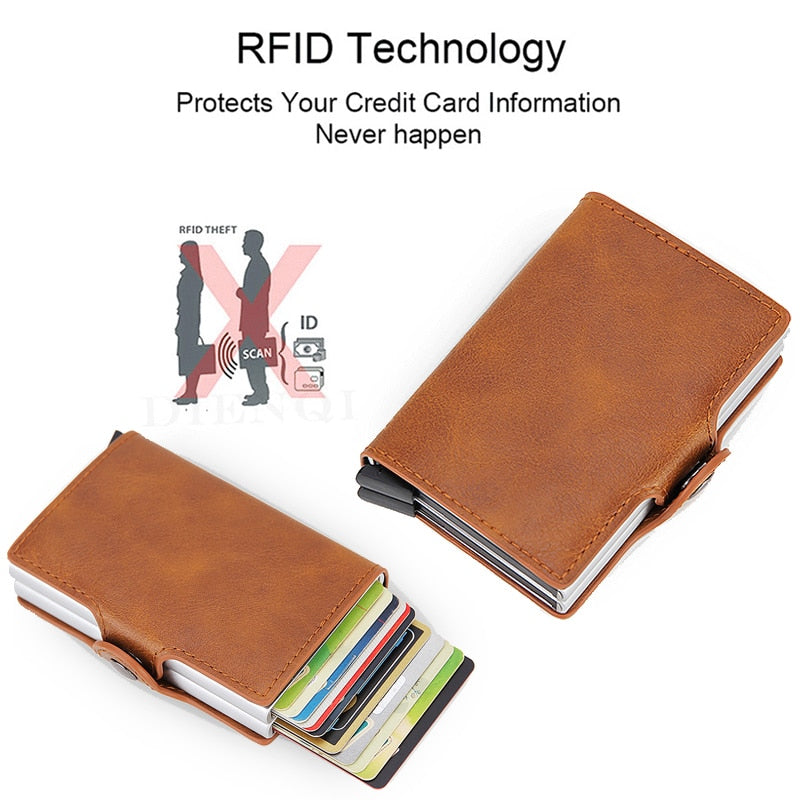 Top Quality Rfid Wallet Men Money Bag Mini Purse Male Aluminium Card Wallet Small Clutch Leather Wallet Thin Purse