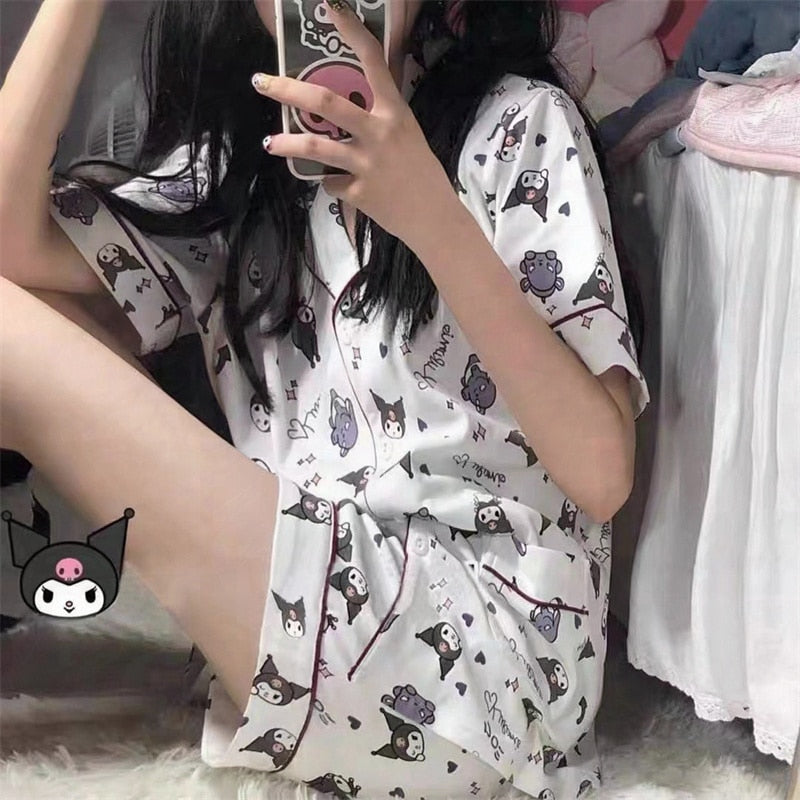 Kawaii Sanrio Kuromi New Autumn Kawaii Two Piece Pajamas Soft Home Wear Outgoing Girl Christmas Birthday Gift Clothes