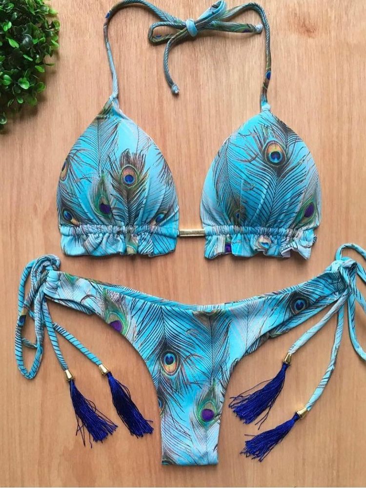 New Sport Swimwear Female Push Up Bikinis Sexy Bandage Women Swimsuit Print Two-Piece Bathing Suit Beach Wear