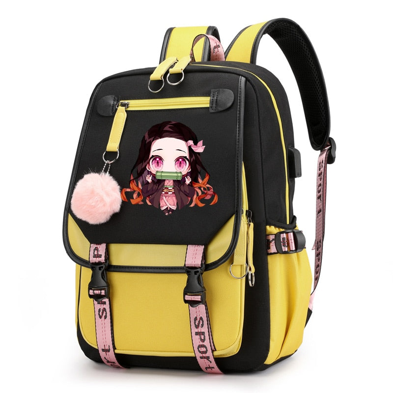 Anime Backpack Demon Slayer Nezuko Kawaii Cartoon School Bag for Adults Large Capacity Manga To Travel Daily Girls&#39; Bookbags