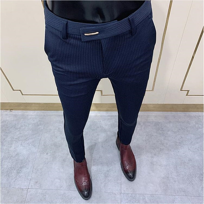 Men Pants Slim Fit Men Casual Ankle Length Pants Streetwear Men High Quality Black Gray Dress Suit Pant Man
