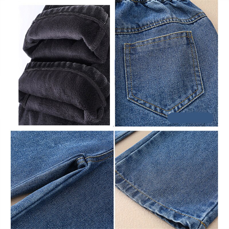 Teenage Girls Jeans With Fleece Autumn Winter Casual Fashion Kids Wide Leg Insulated Jeans Pants School Children Denim Trousers