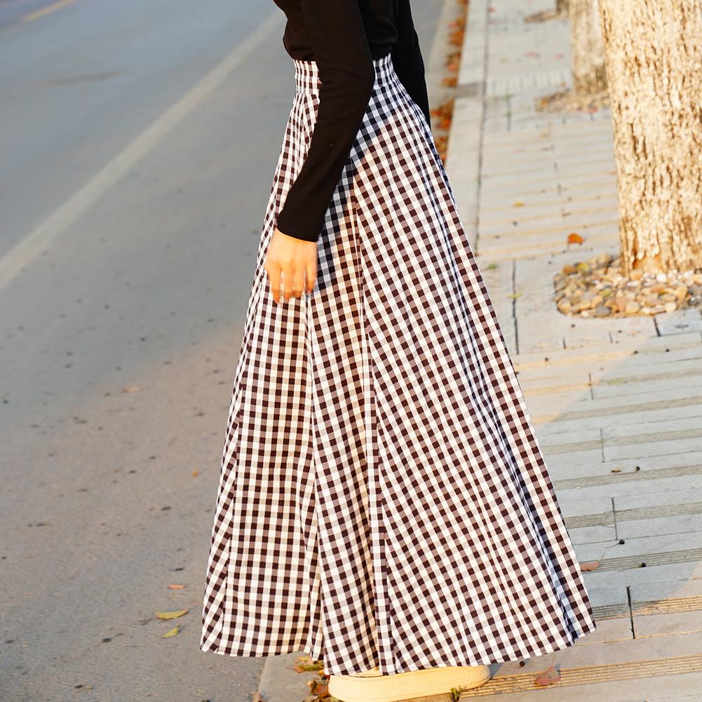 Plaid Long Skirts Women Bohemian Skirts Sexy High Waist Maxi Long Dress Casual Elastic Ladies A-line Skirts Women's Skirts Robe