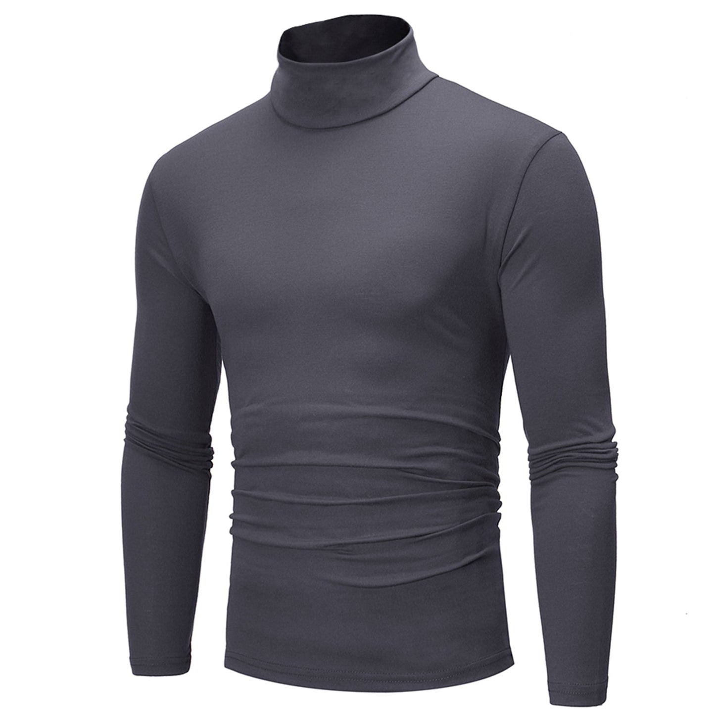 Fashion Men Casual Slim Fit Basic Turtleneck High Collar Pullover Male Autumn Spring Thin Tops Basic Bottoming Plain T-shirt