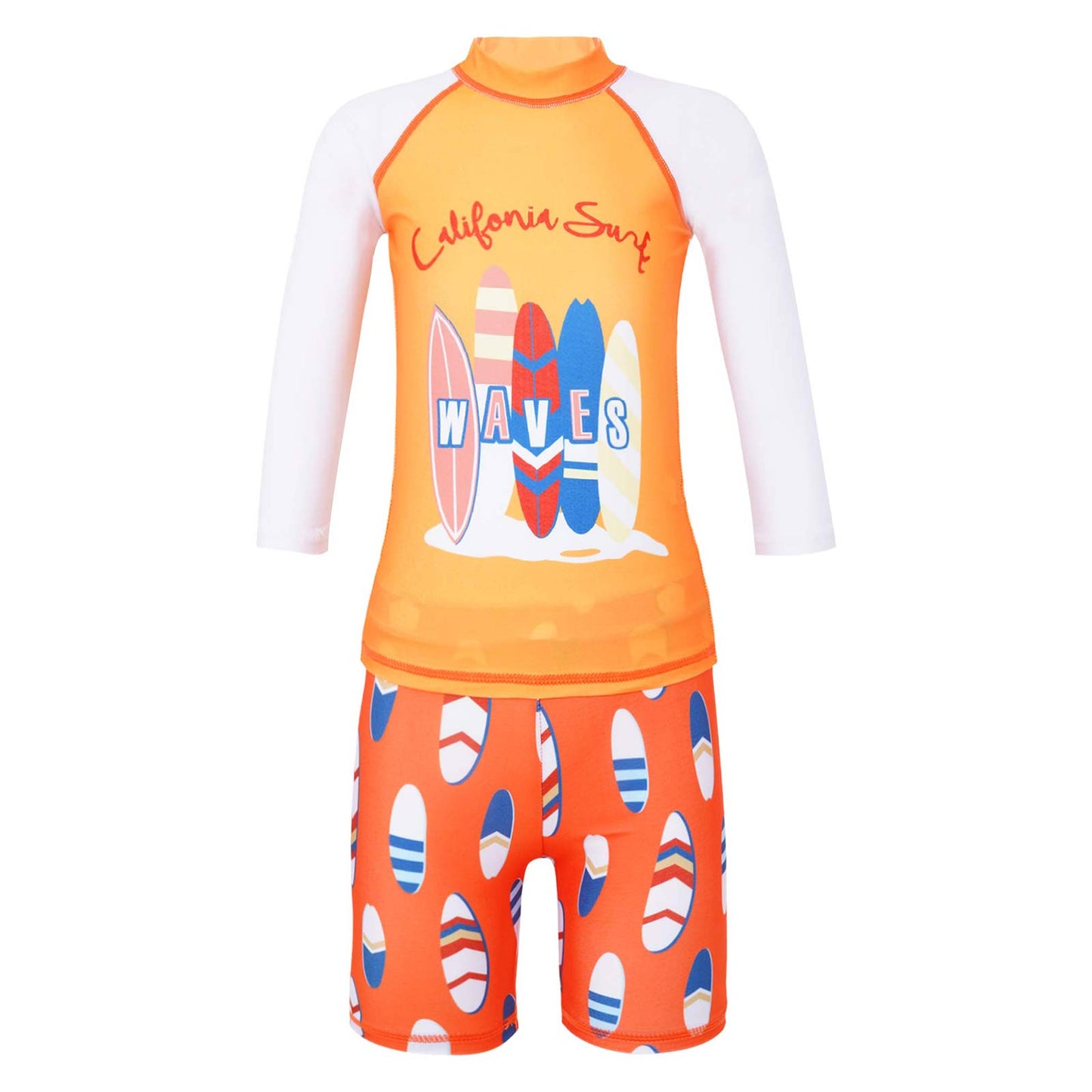 Kids Boys Swimming Suit Swimwear Rashguard Long Sleeves Swim T-Shirt Tops Shorts Sports Set Beach Swimming Bathing 2-10 Years