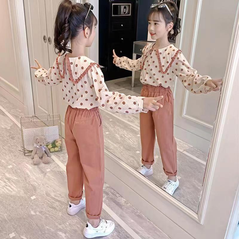 Kids Girls Clothing Sets 2023 Autumn Long Sleeve T-shirts + Plaid Wide Leg Pants 2PCS Children's Clothes Teenage 6 8 10 12 Years