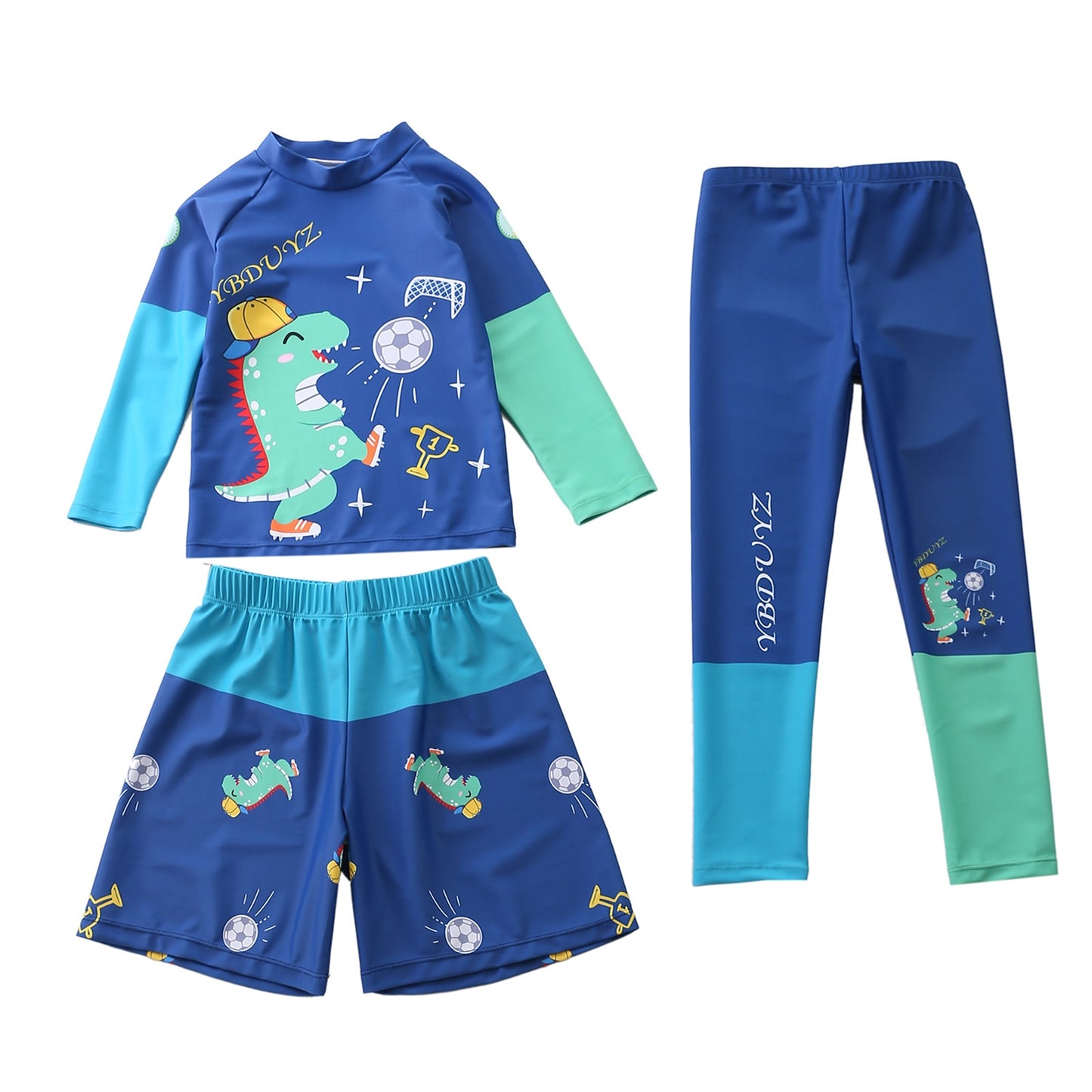 Kids Boys Swimming Suit Swimwear Rashguard Long Sleeves Swim T-Shirt Tops Shorts Sports Set Beach Swimming Bathing 2-10 Years