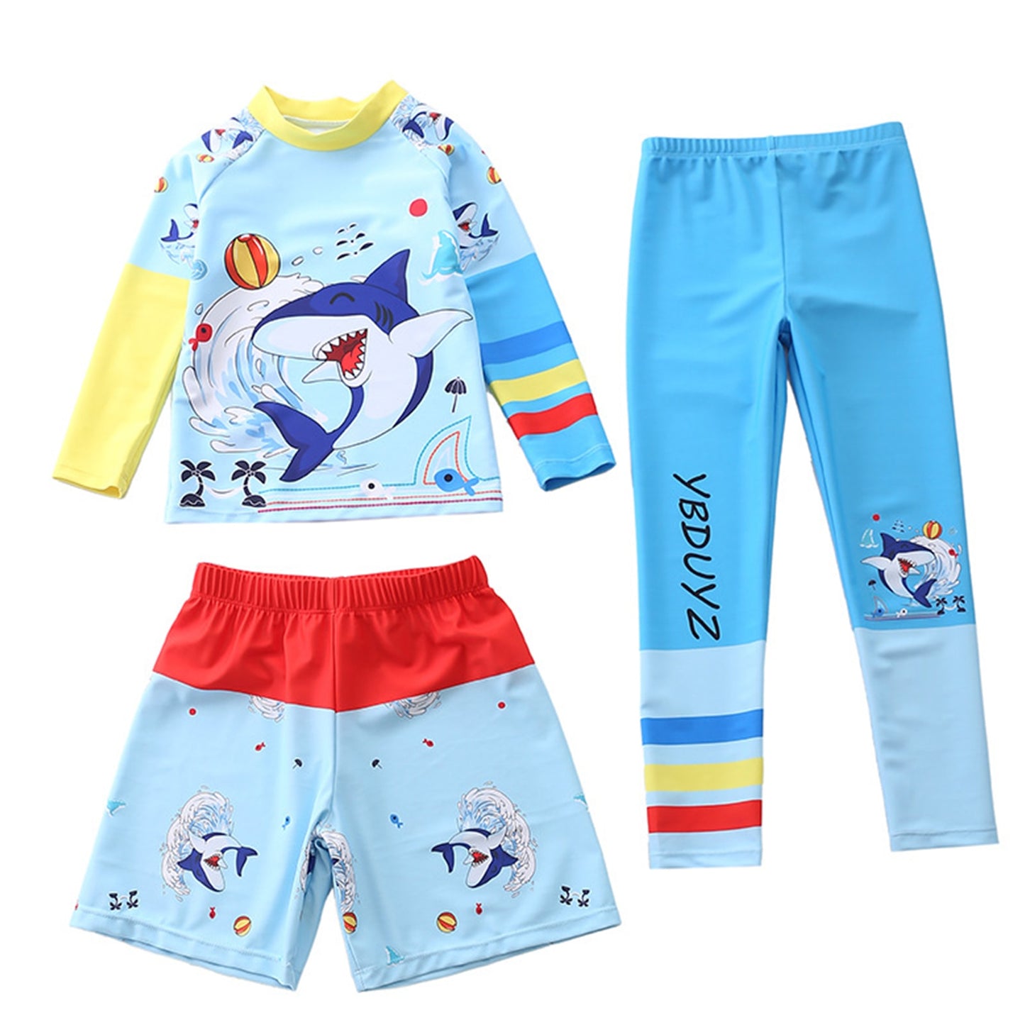 Kids Boys Swimming Suit Swimwear Rashguard Long Sleeves Swim T-Shirt Tops Shorts Sports Set Beach Swimming Bathing 2-10 Years