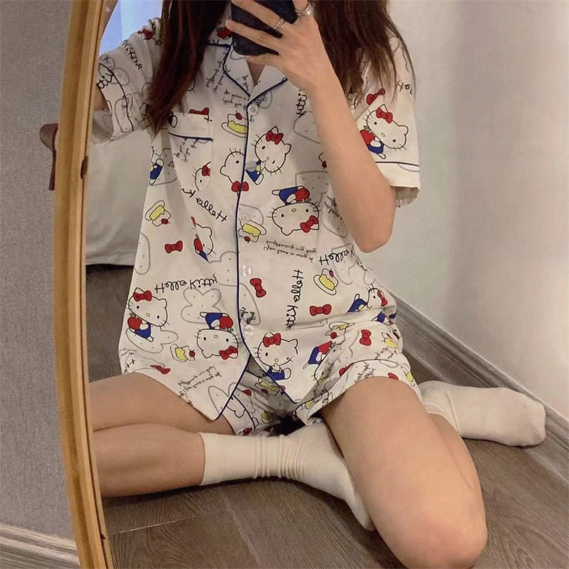Kawaii Sanrio Kuromi New Autumn Kawaii Two Piece Pajamas Soft Home Wear Outgoing Girl Christmas Birthday Gift Clothes