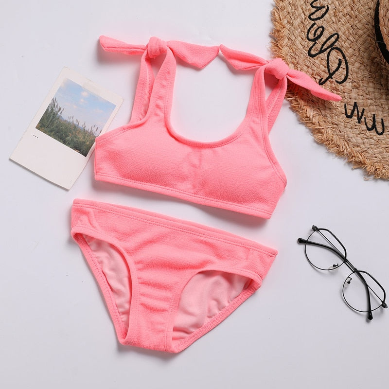 TUONXYE Girls Swimwear Swimsuits Outfits Off Shoulder Crop Top Floral Print Briefs Set Children Bikini Beachwear Bathing Suits