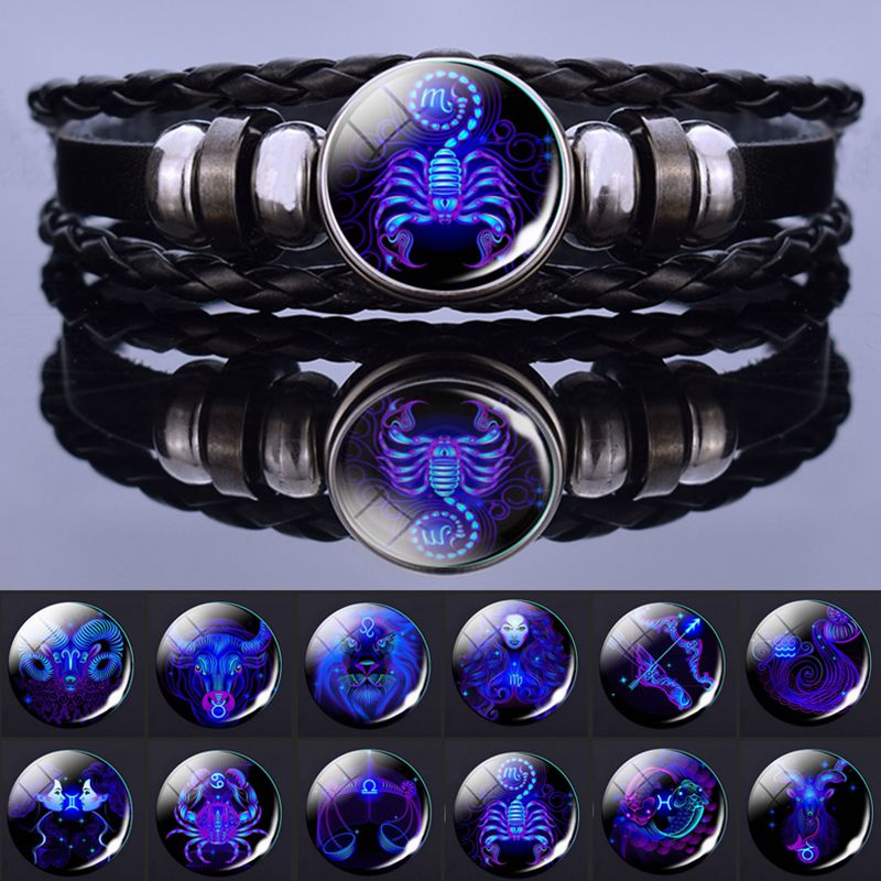 12 Zodiac Signs Constellation Charm Bracelet Men Women Fashion Multilayer Weave leather Bracelet Bangle Birthday Gifts