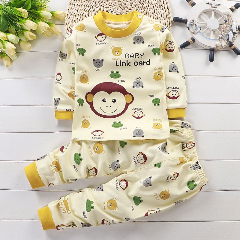 Newborn Kids Boys Girls Pajama Sets Cartoon Long Sleeve Cute T-Shirt Tops with Pants Toddler Baby Autumn Sleeping Clothes