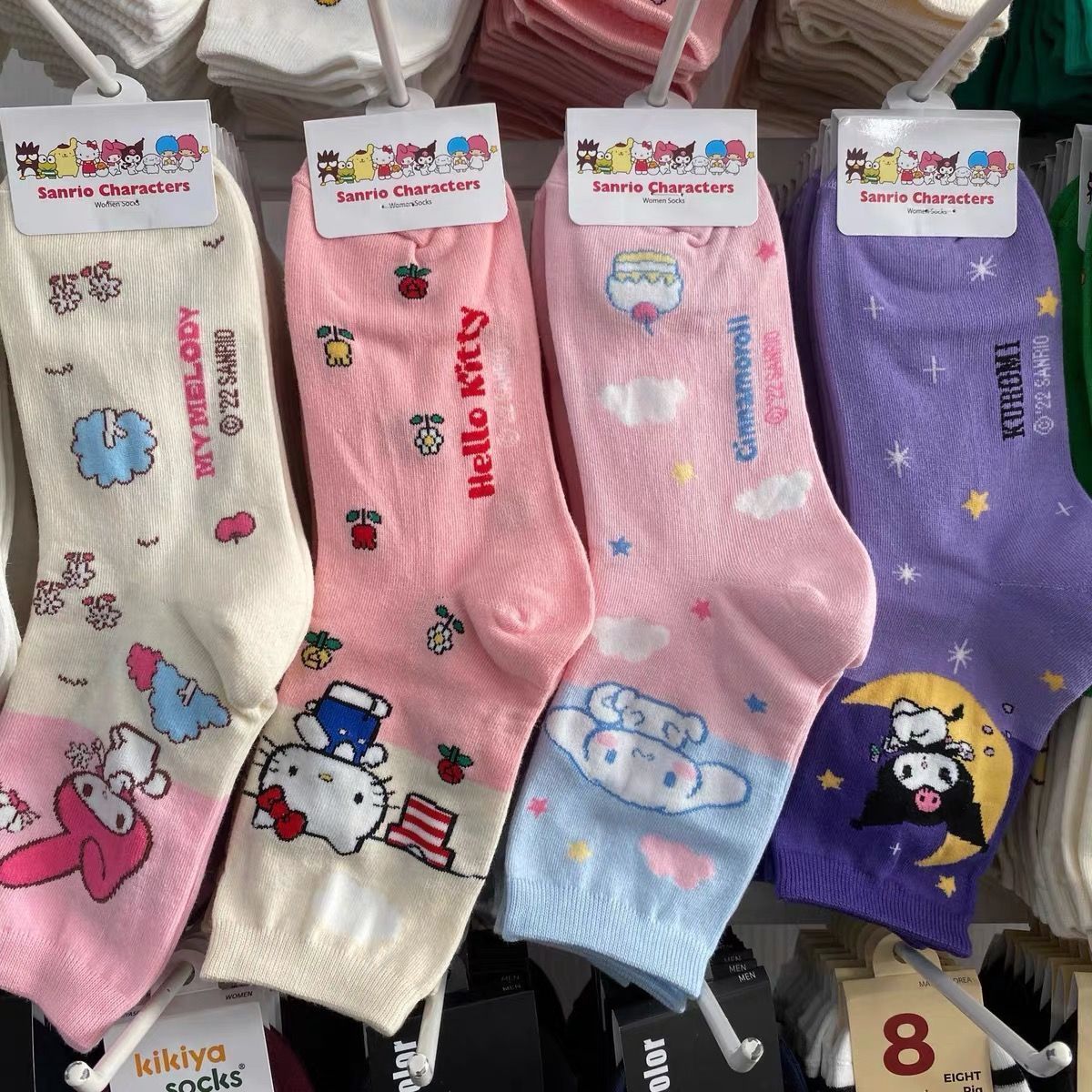 Hello Kitty Socks Kawaii Sanrio Anime Kuromi Melody Cinnamoroll Color Matching Cartoon Harajuku Cute Cotton Sock Birthday Gift