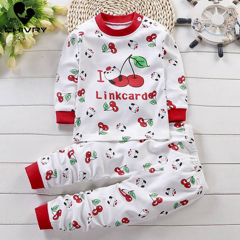 Newborn Kids Boys Girls Pajama Sets Cartoon Long Sleeve Cute T-Shirt Tops with Pants Toddler Baby Autumn Sleeping Clothes