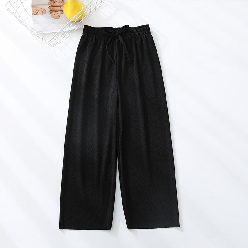School Pants for Girl Wide Leg Sweatpants Mosquito Proof Pants Summer Black Teen Casual Pants Mid Waist Trousers 10 11 12 Years