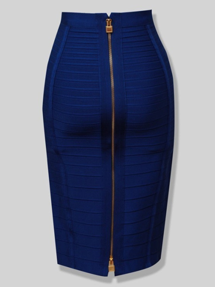 16 Colors Sexy Solid Zipper Orange Blue Black Red Bandage Skirt Women Elastic Bodycon Summer XL XXL Pencil Skirts