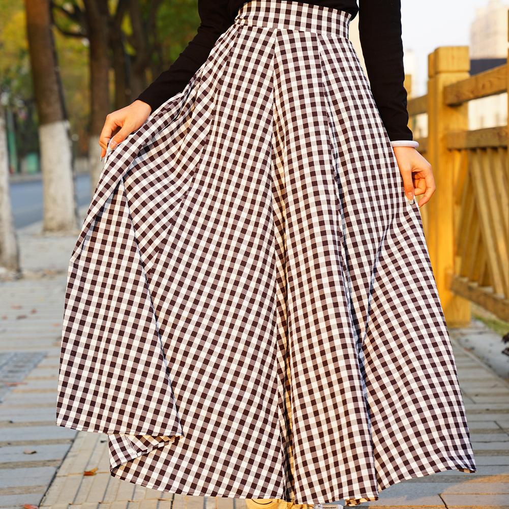 Plaid Long Skirts Women Bohemian Skirts Sexy High Waist Maxi Long Dress Casual Elastic Ladies A-line Skirts Women's Skirts Robe