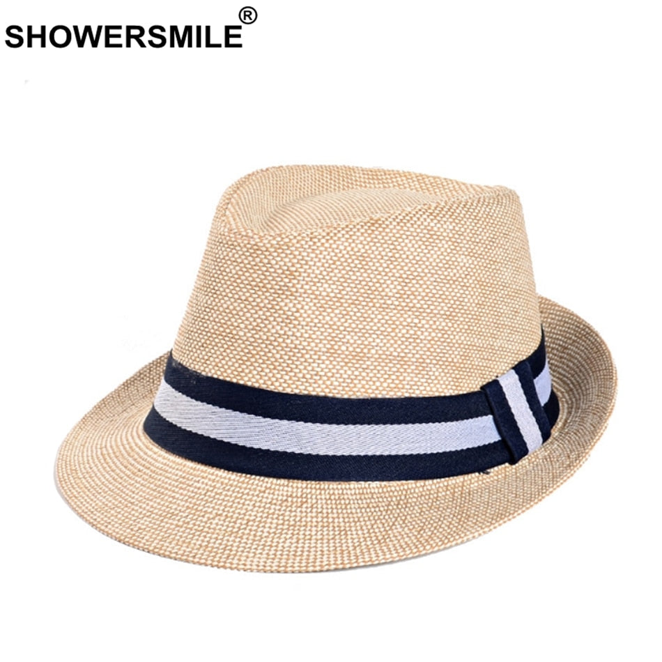 SHOWERSMILE Grey Jazz Hat Men Classic Patchwork Fedora Hats Male British Style Brand Summer Outdoor Bucket Hats And Caps
