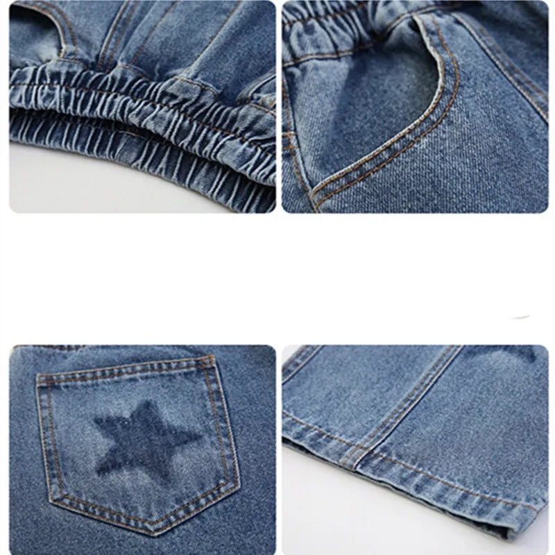 Children Wide Leg Jeans Spring 2023 Geometric Pattern Fashion Teenage School Kids Pants Casual Loose Straight Trousers for Girls