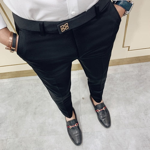 Men Pants Slim Fit Men Casual Ankle Length Pants Streetwear Men High Quality Black Gray Dress Suit Pant Man
