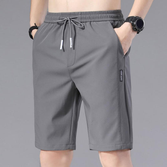 Summer Men's Sports Shorts Solid Color Straight Pattern Loose Type Elastic Waist Drawstring Casual Shorts Jogging Pants