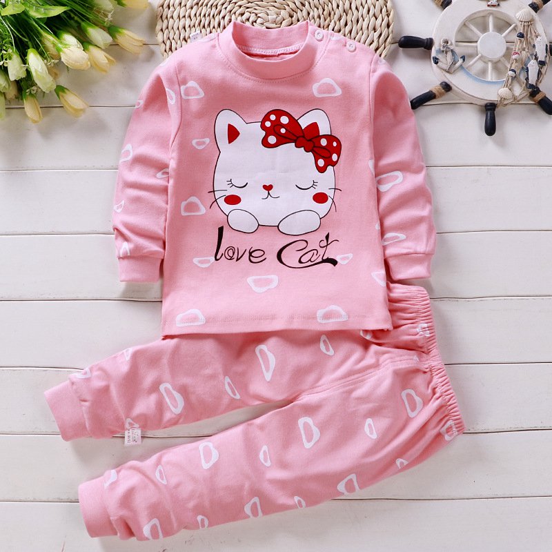 Newborn Kids Boys Girls Pajama Sets Cartoon Long Sleeve Cute T-Shirt Tops with Pants Toddler Baby Autumn Sleeping Clothes