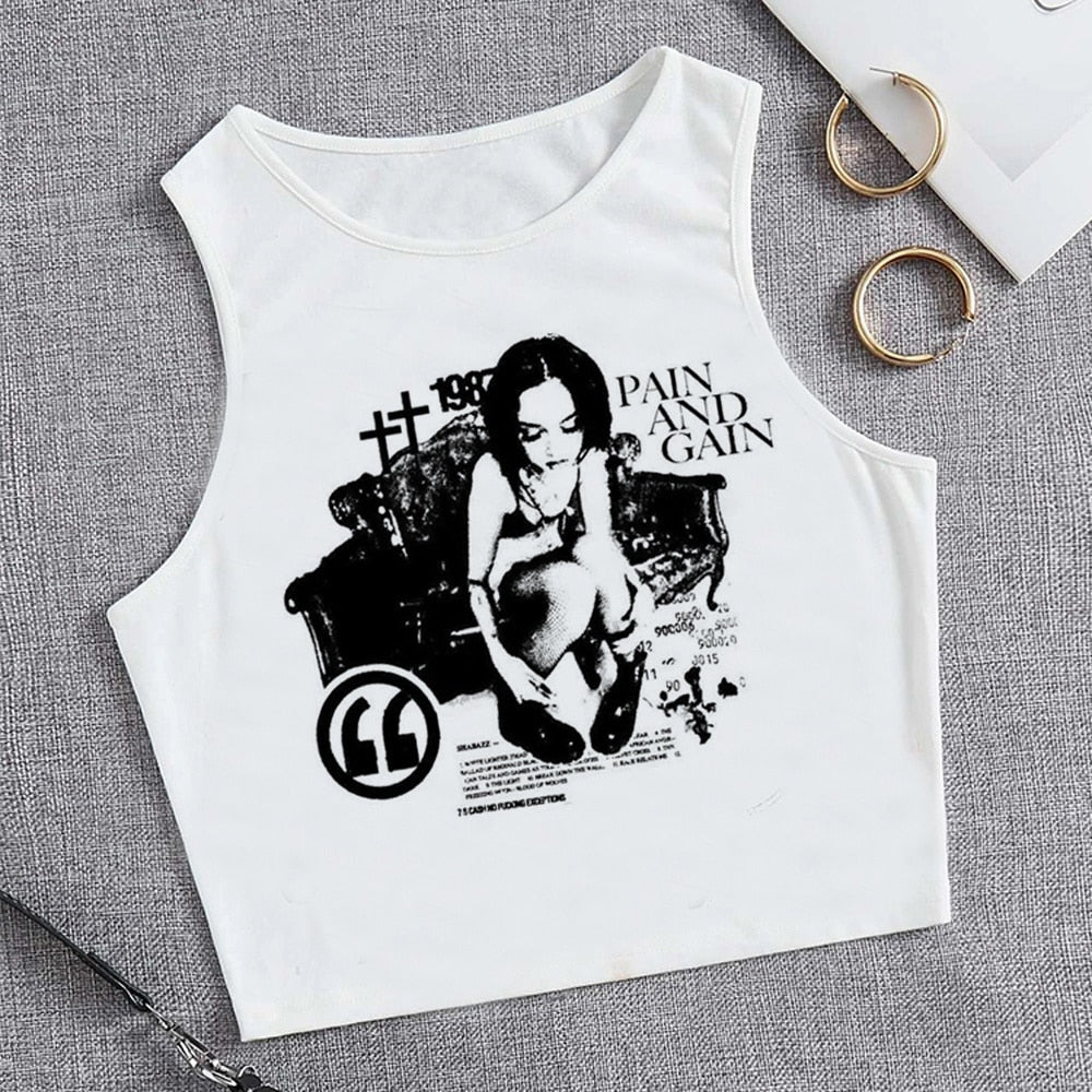 Print tank top crop top girl fairy grunge cute 90s hippie tee
