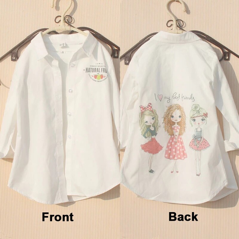 Girls Blouse 2023 Spring Children Clothes Cartoon Rabbit Long Sleeve Tops White Blouses for 8 To 12 Years Teenage Girls Shirt