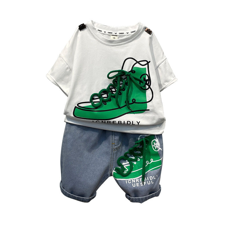 Boys Clothing Set shorts t-shirts + demin jeans 2pcs Suits For Boys Clothes Summer Kids Sport Tracksuit 2-12 years
