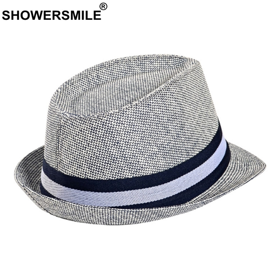 SHOWERSMILE Grey Jazz Hat Men Classic Patchwork Fedora Hats Male British Style Brand Summer Outdoor Bucket Hats And Caps