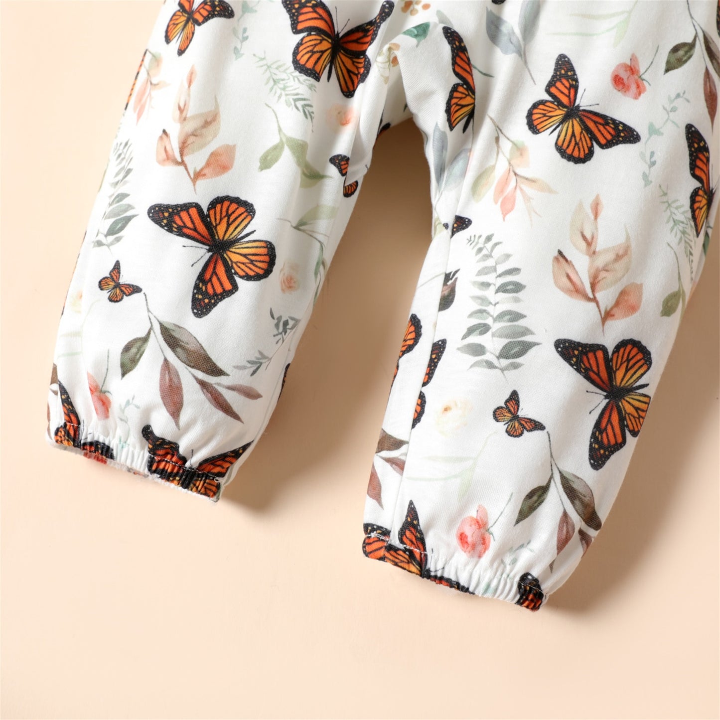 PatPat Baby Girl Long-sleeve Jumpsuit Baby Romper Spring and Summer Baby Girls Newborn Clothings Brown/White Butterfly Ruffle